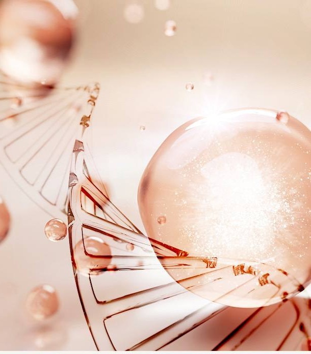 Illustration of a DNA strand and droplets